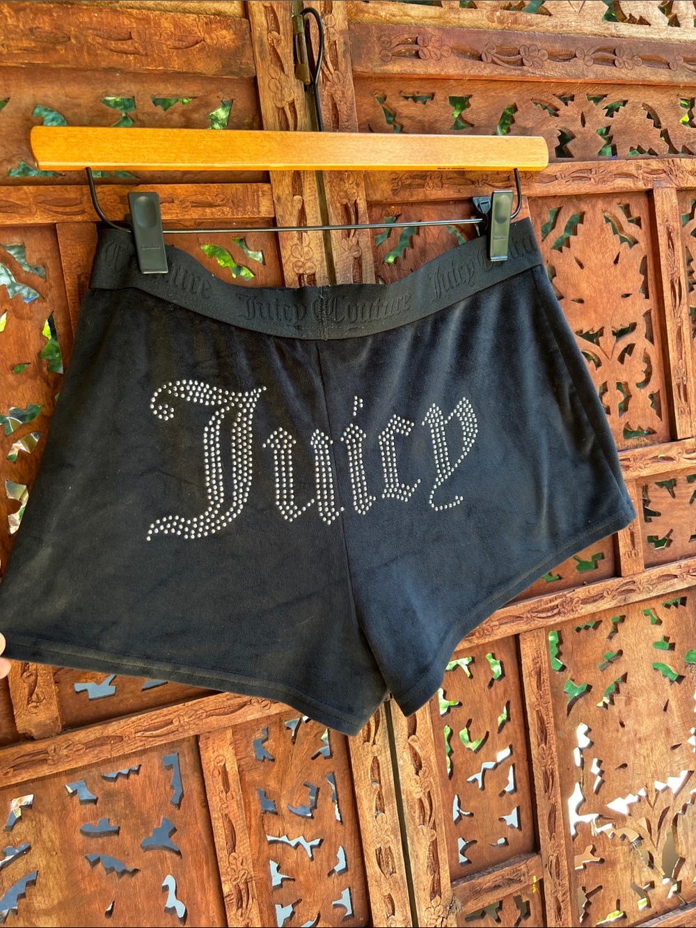 Rare! Juicy Couture Black Crystal 'Juicy' Velour Shorts